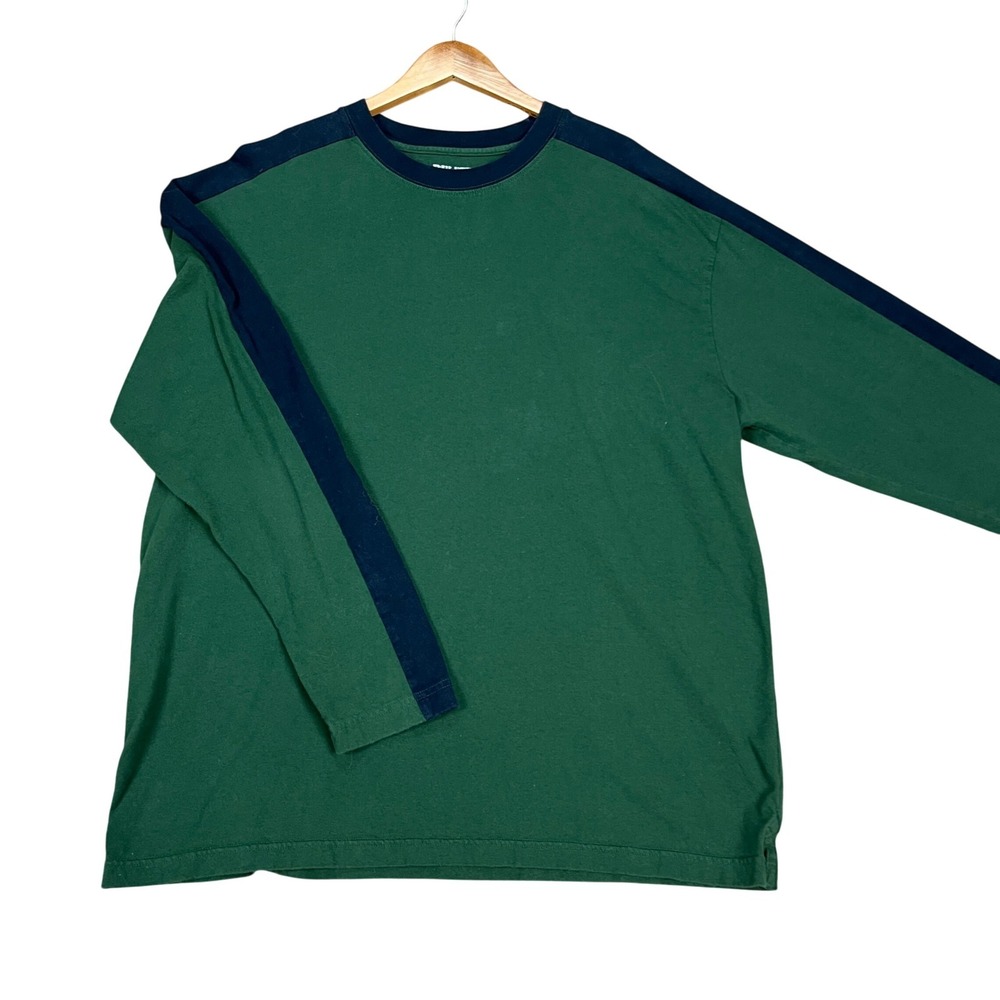 Duluth Trading Co T-Shirt Mens Large Green Navy Blue Stripe Long Sleeve EUC